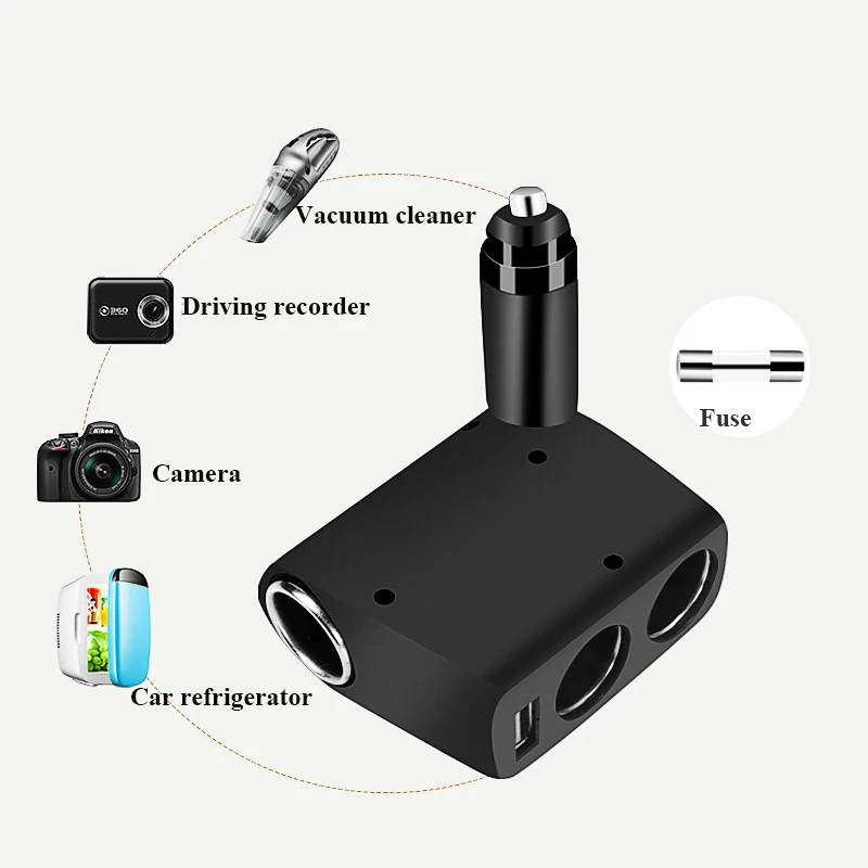 Универсальный адаптер питания для автомобильного прикуривателя с 3 отверстиями