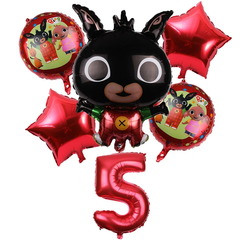 black 5 6 шт. 83*45 см Bing Банни фольгированные шары мультфильм кролик воздушные шары набор 32 дюймов номер ребенок 1-9 день рождения Декор принадлежности игрушки - Цвет: black 5