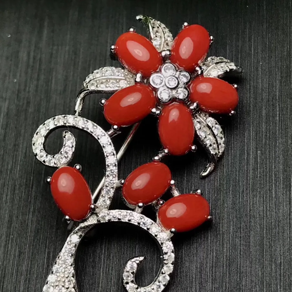 Натуральный красный коралл брошь с камнем натуральный драгоценный камень