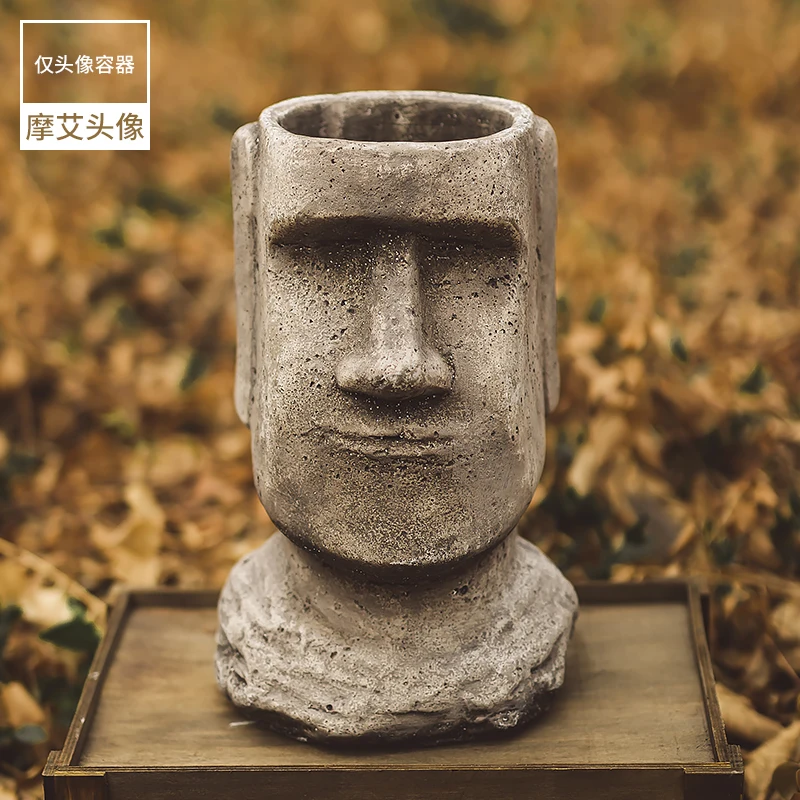 B Творческий 46 см сад таинственный Пасхальный остров Moai Голова Статуя двора вазы на балконе домашний декор буддизм цветочный горшок - Цвет: B
