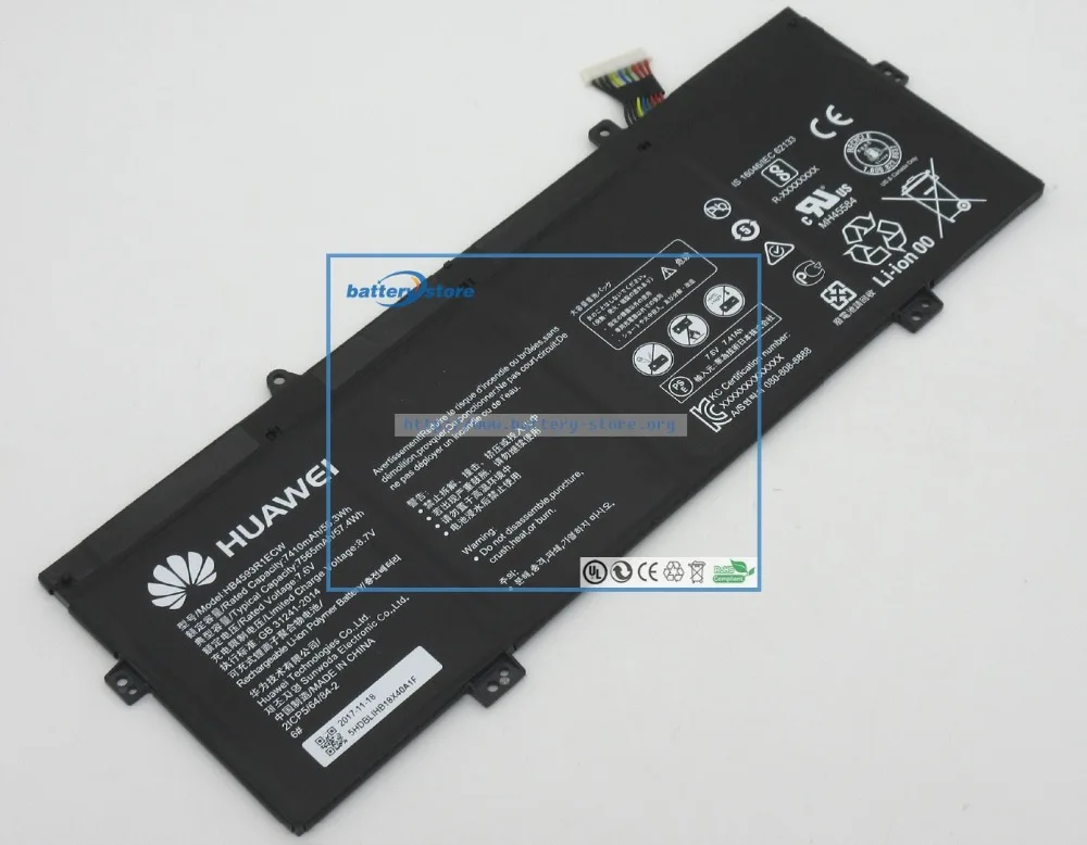 7.6VV, 7410 mAh, 56,3 W подлинный аккумулятор HB4593R1ECW для HUAWEI Honor Magicbook, для Matebook X Pro