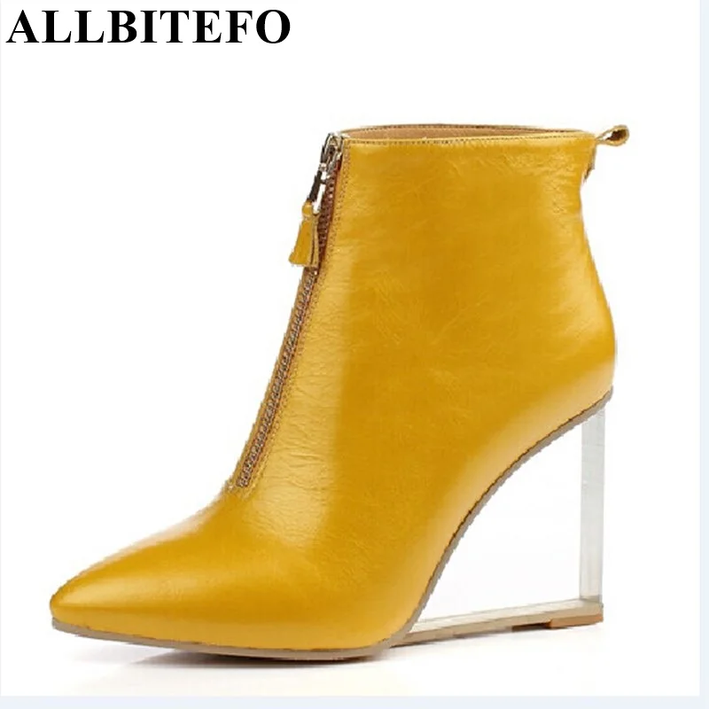 Женские ботильоны на танкетке ALLBITEFO полусапожки из натуральной кожи прозрачном