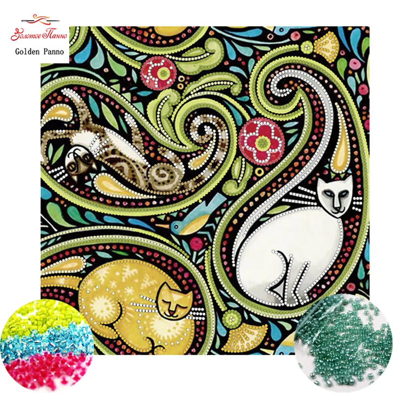 Golden Panno,beads,Needlework,DIY,bead Cross stitch ,Embroidery
stitch,Precise Printed painting,cat Pattern 09