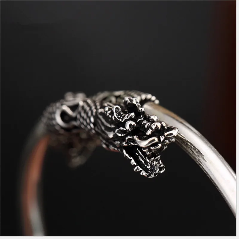 

Uglyless Real 925 Sterling Silver Jewelry Dragons Bangle Thai Silver Vulcanized Black Bangles Women Cool Vintage Handmade Bijoux