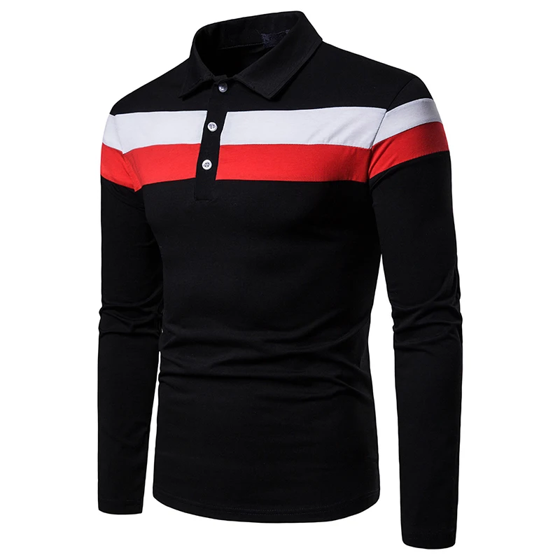 2019 бренд хит цвет Кнопка с длинным рукавом и стоячим воротником Slim Fit рубашки поло
