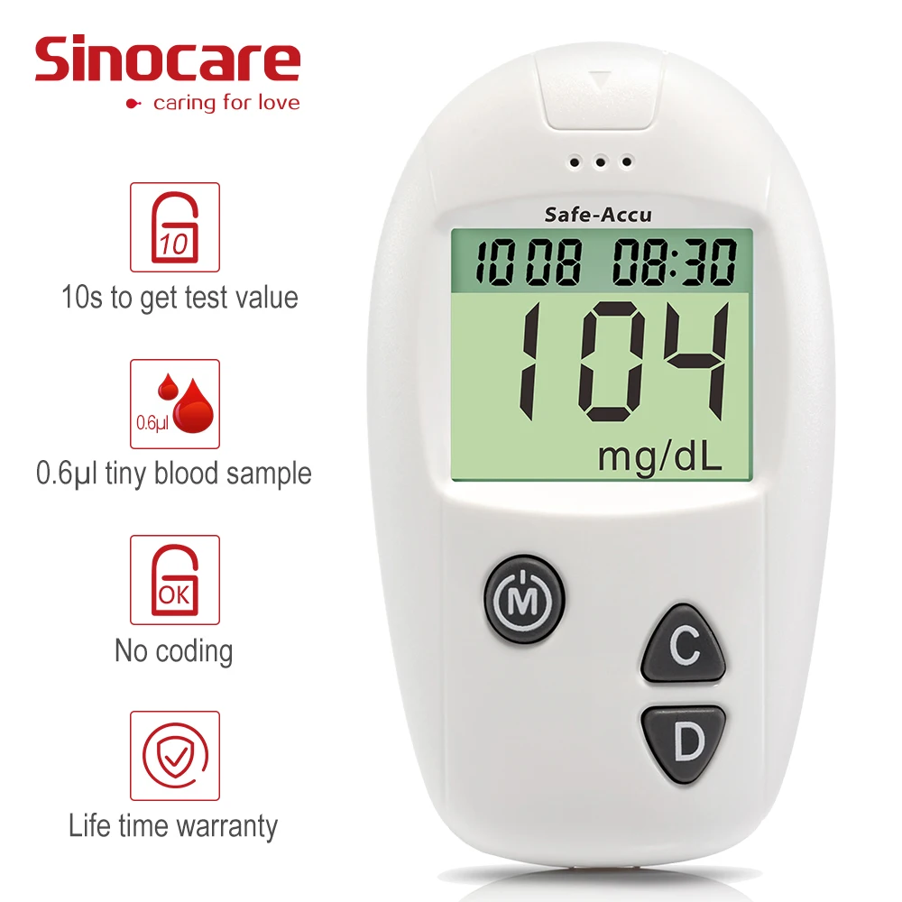 Глюкометр мг/дл против ммоль/л Sinocare Safe-Accu 50 отдельных тест-полосок ланцеты точный