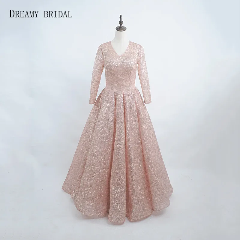Dreamy Bridal Rose вечерние платья золотистого цвета Блестящий Sparking Robe De Soiree с длинными рукавами глубокий v-образный вырез торжественные платья под заказ