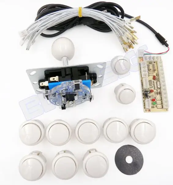 Белый Аркадный джойстик DIY Kit Нулевая задержка игра USB энкодер джойстик для ПК Компьютерная игра+ 8 аркадная кнопка для Mame Jamma+ жгут проводов - Цвет: Белый