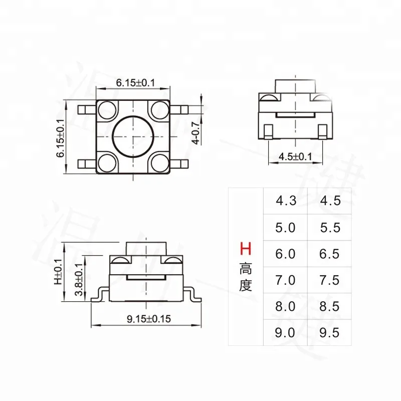 50 шт. TS I015B 6*6 Водонепроницаемый такт переключатель SMD 4 Pin мини сенсорный