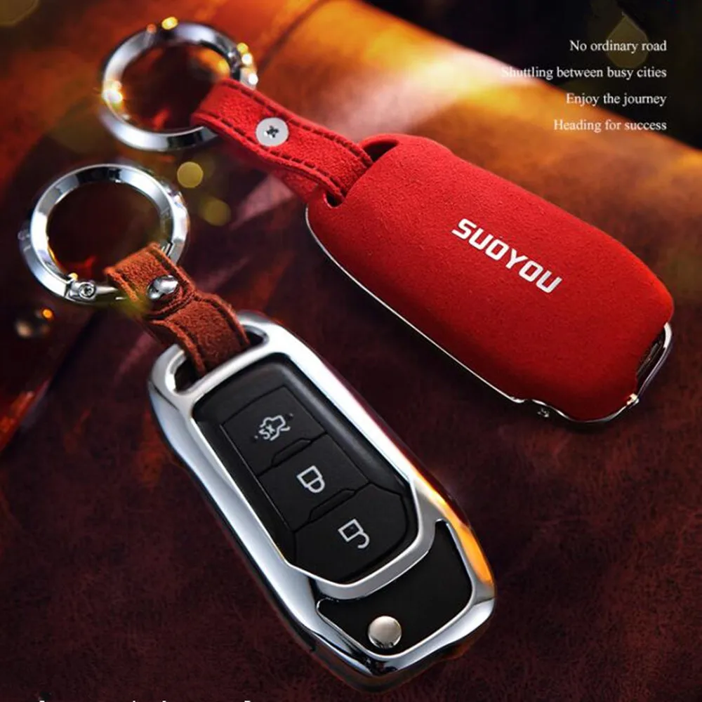 

Car Key Shell Key Case Cover Genuine Leather+Galvanized Alloy For Ford Escort Mondeo Everest Ranger Edge Fusion