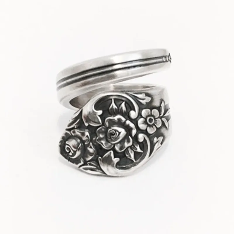Art Nouveau Винтажное кольцо на фалангу пальца Circa модные ювелирные кольца старинные серебряные покрытые цветочный редкий узор