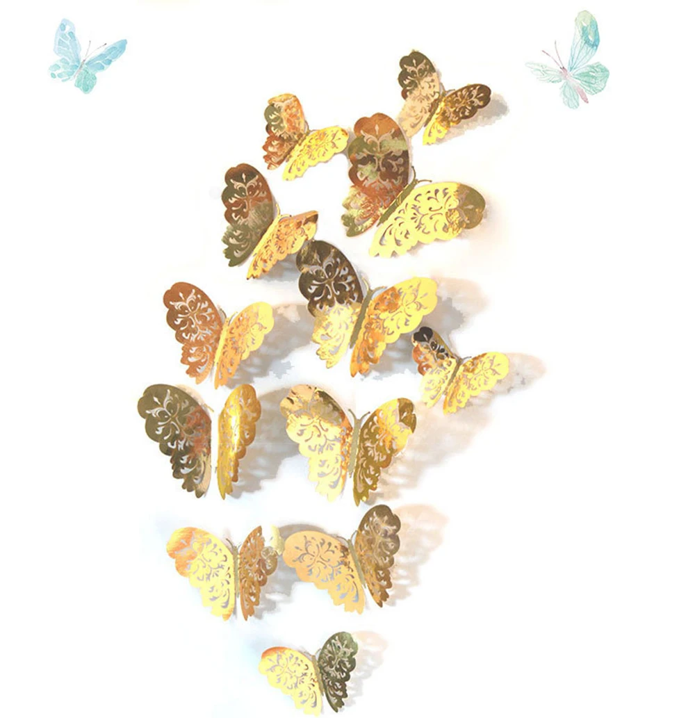 12 шт. полые бабочки стены стикеры спальня гостиная домашний декор офис книжный