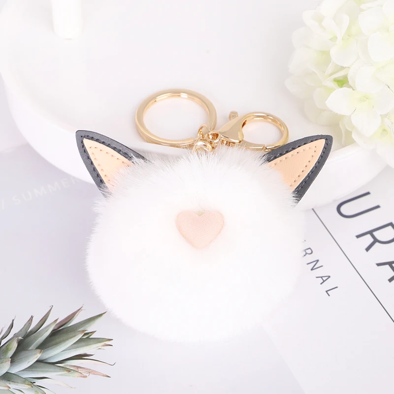 

New Fluffy Ear Keychain Rabbit Key Chain Fur Woman Bag Charms Keyring Pom Pom Car Pendant Pompom Holder Jewelry CH3545