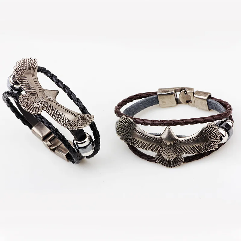 Genuine Leather Eagle Bracelet for Best Friends Alloy Braclet For Male Hand Cuff Braslet Femme Pulseira De Couro Turkish Jewelry | Украшения