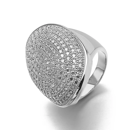 VANAXIN Дубай большой широкий для женщин Коктейль AAA Iced Out Циркон Обручальное кольцо Круглый Золото/Серебро Цвет вечерние украшения на свадьбу, годовщину - Цвет основного камня: White Rhodium
