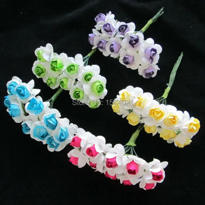 Хорошее качество 2 см маленькие бумажные цветы шелковицы букеты розы Букет 144