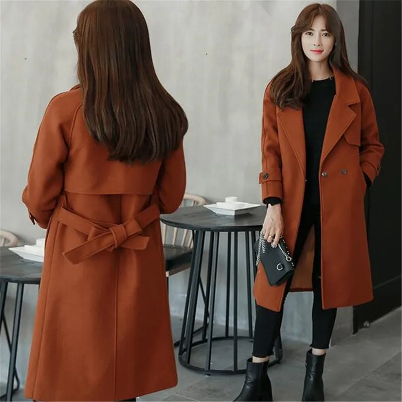 

2017New Hot Winter Women Cloth Coat Pure Color Thickening Long Woolen Cloth Parka Fashion Leisure Jacket Slim Outerwear Q931