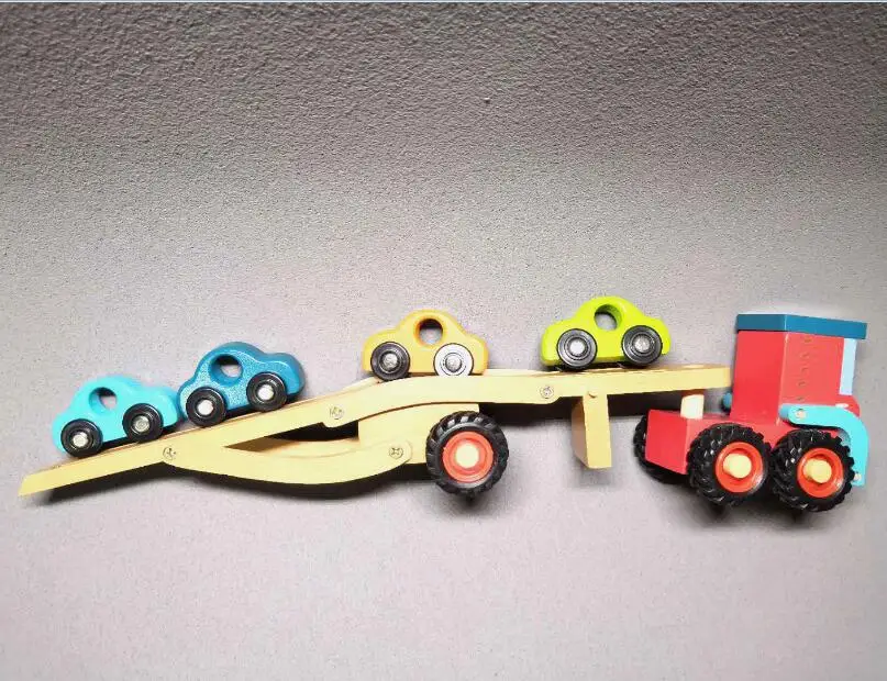 

Children Wooden Cars Toy Truck with Rubber Wheels Baby Wooden Transporter Tractor Ambulance Infant Early Learning Boys Toy Gift