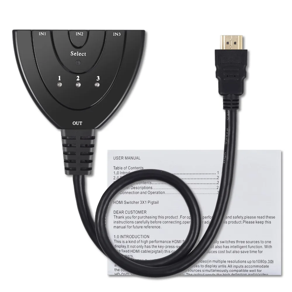(Доставка из Китая/Испании) Neoteck 3 порта HDMI коммутатор с USB кабелем питания 4K 3D