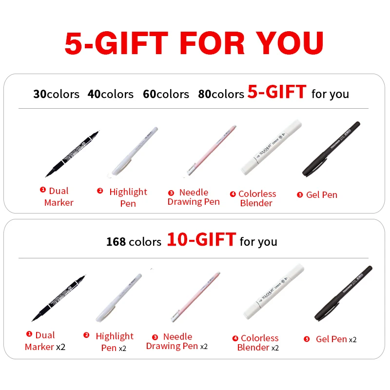 Touchfive 30/40/60/80 Colors Art Marker Set Alcohol Based Sketch Marker Pen For Drawing Manga Design Art Set Supplies