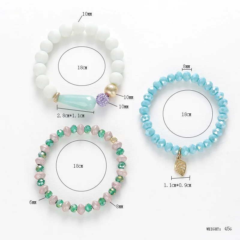 BELLA.TIME Jewelry Wholesale Trendy Copper Leaf Blue Pear Charm Bracelet White Stone Green Crystal Wood Beads Set | Украшения и