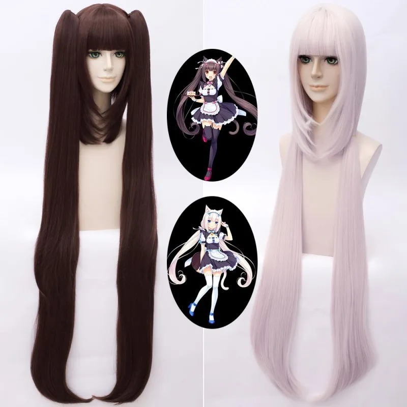 Косплей парик NEKOPARA Chocolat Vanilla Kawaii длинные конские хвосты коричневые термостойкие