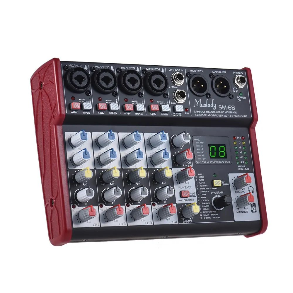 Muslady SM-68 портативная 6-канальная звуковая карта микшерный консольный микшер