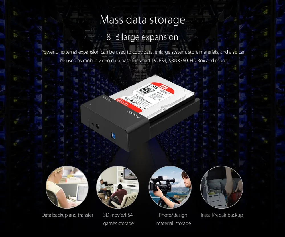 ORICO 6518US3-V2 Super Speed USB 3.0 HDD & SSD Docking Station for 2.5 & 3.5 inch hard drive SATA Support 4TB HDD-Black