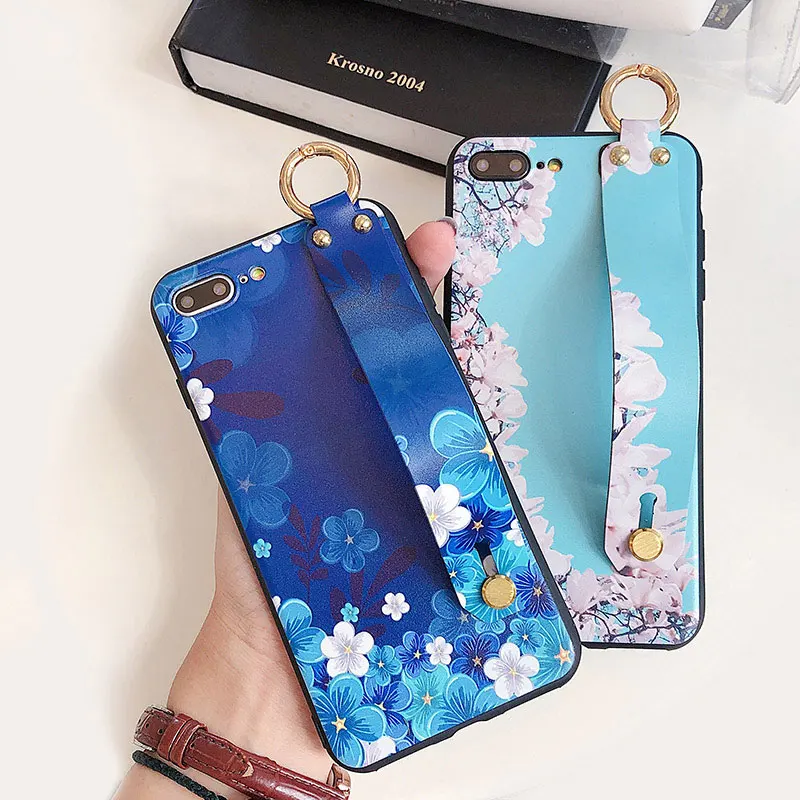 Boucho Soft Silicone Phone Case For iPhone 7 8 6 6S Plus Plant Leaf Flower Cases X TPU Cover With wristband Fundas |
