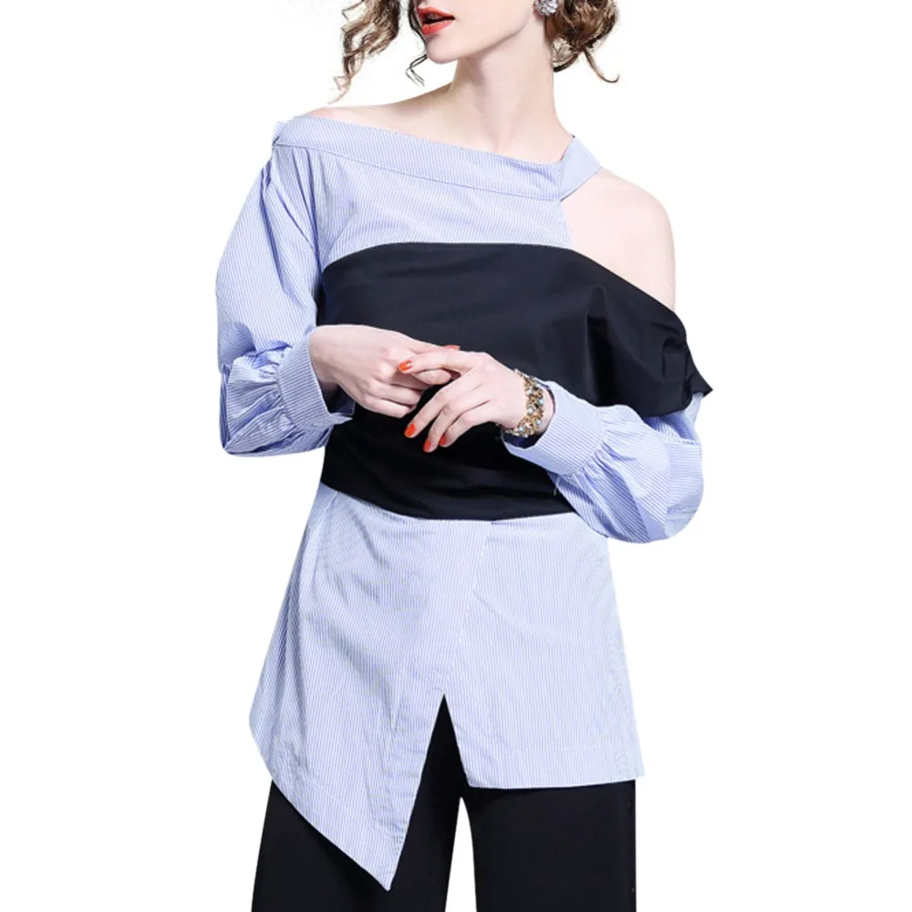 Блузка женская в полоску пикантный Модный Топ с длинным рукавом и открытыми