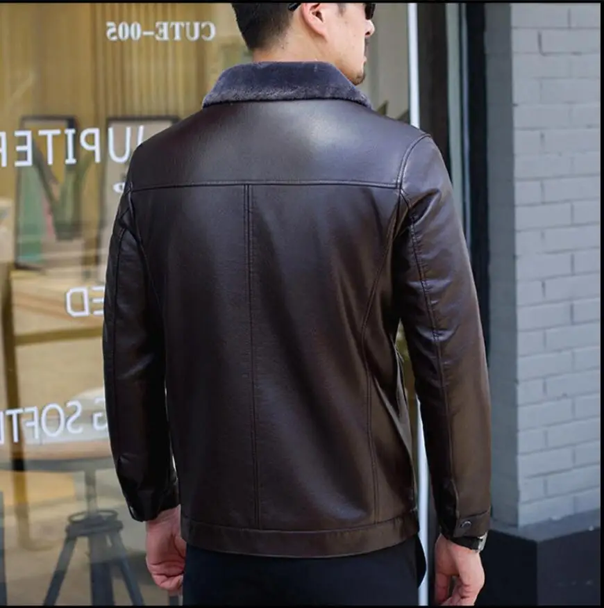 L-8xl 2021 новые зимние мужские плюс жира Xl кожаная одежда с меховым воротником для