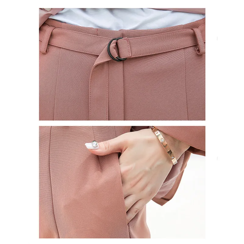 

RUGOD Office Lady Suits Solid Women Suits European Style Autumn Blazer Belted Long Pants Suit High Quality Suit Set 2020