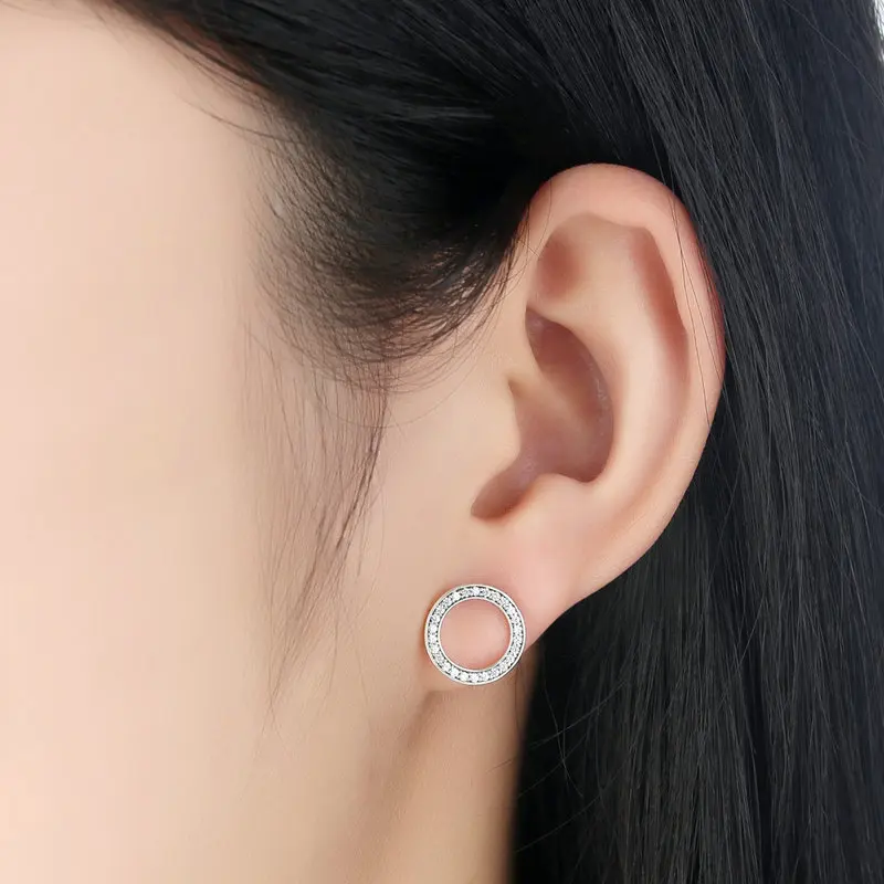 

ZMZY Geometric Circle Stud Earrings Gift for Women Fashion Jewelry Crystal Wedding Trendy Style 925 Sterling Sliver Earring