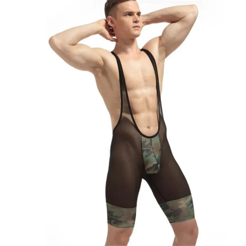 New Men's Underwear Camouflage Net Yarn Patchwork Bodysuits Bodywear Singlet | Тематическая одежда и униформа