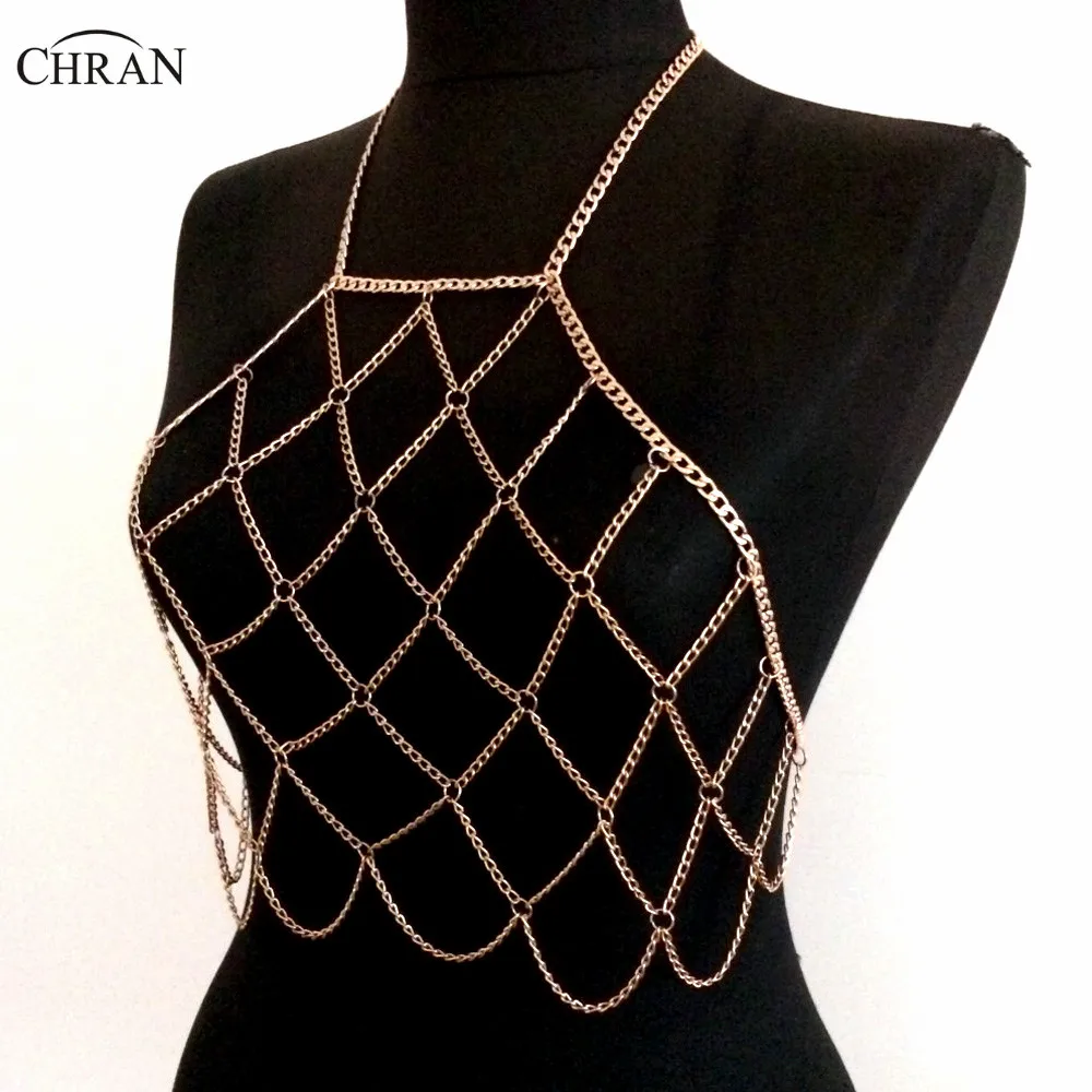Кроп-топ Chran Chain Chainmail EDM Rave Bralette портупея цепь Necklace Coachella Wear Sexy Ibiza Sonar праздничные