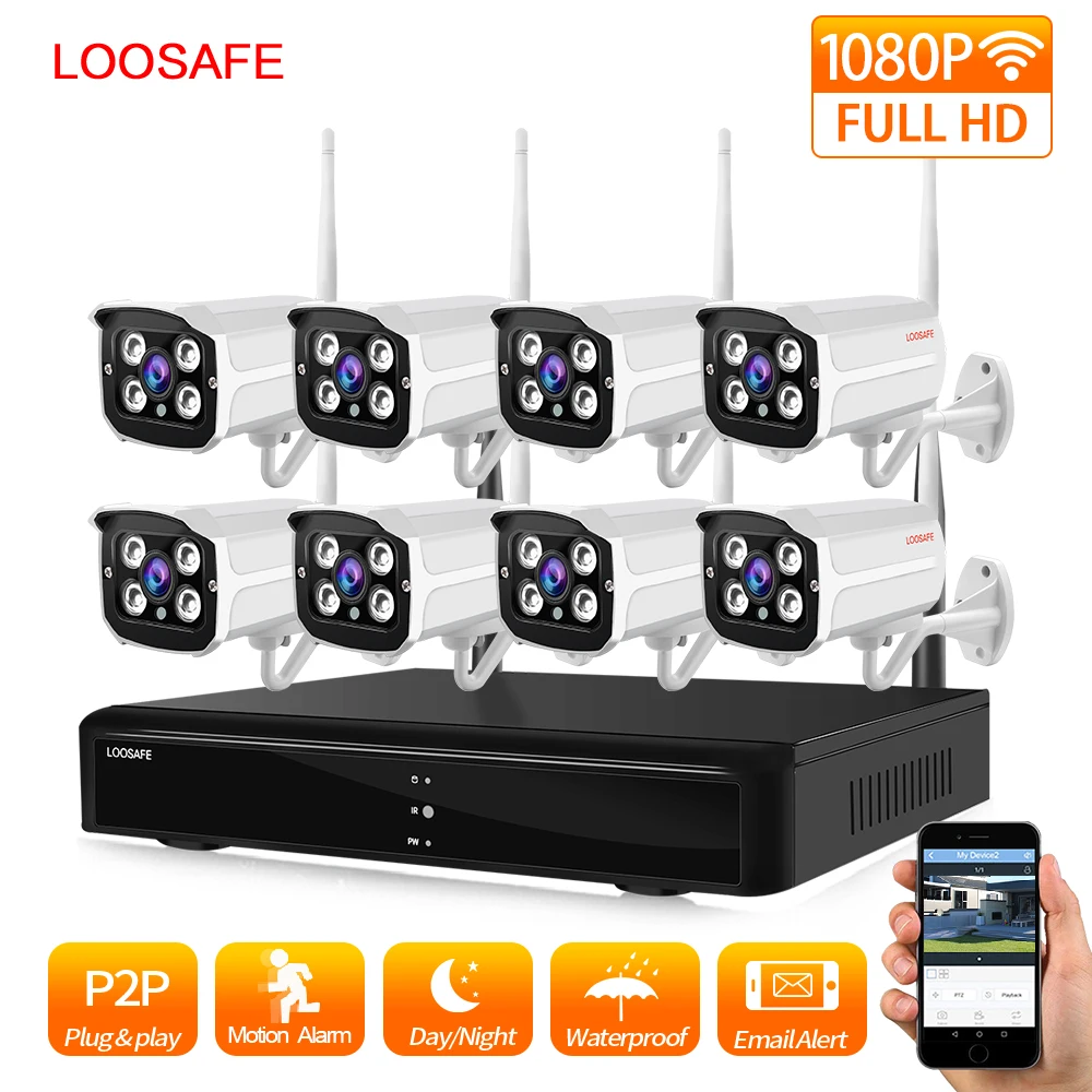 Беспроводная камера видеонаблюдения LOOSAFE 8 каналов 1080P NVR IP66 ночное/дневное видео