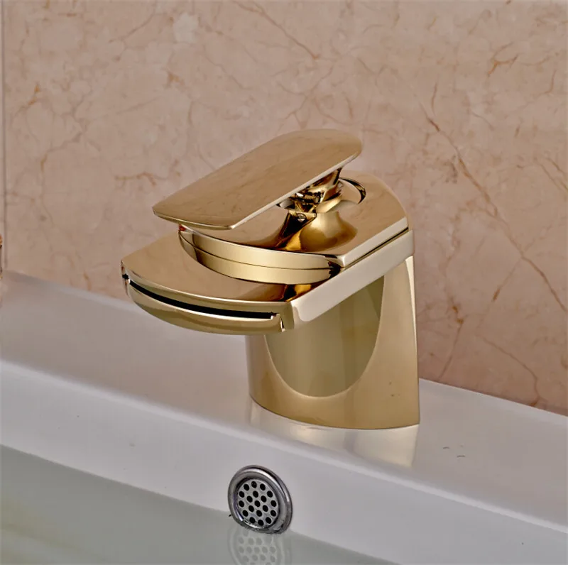 Bathroom Basin Faucet Total Brass Golden Sink Mixer Tap Hot &amp Cold Single Handle Waterfall Lavatory Crane | Обустройство дома