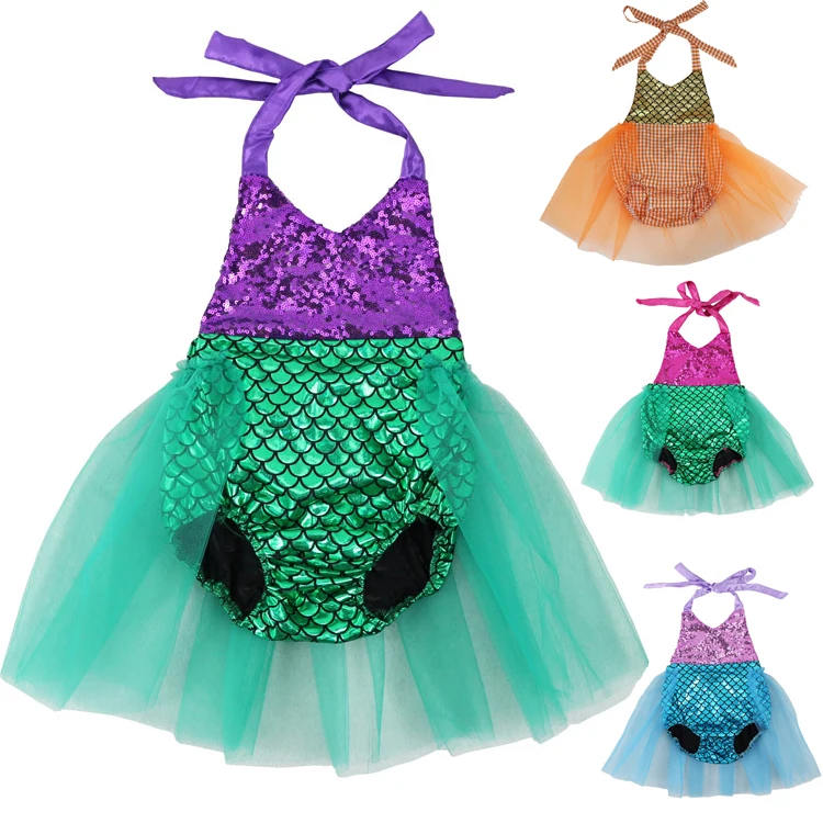 Baby Girls Sequins Tutu Summer Mermaid Baby Rompers One-Pieces Multi Color Toddler Baby Clothing Girl Rompers