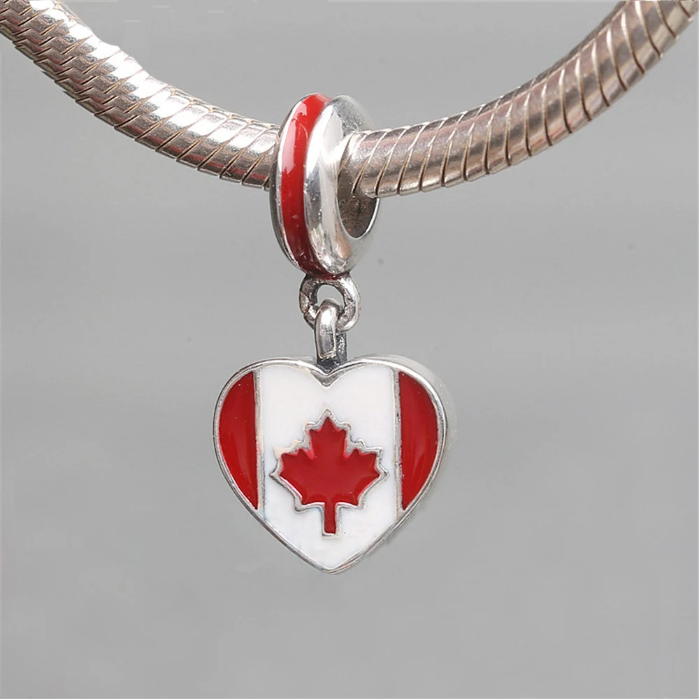 Канадский флаг эмалированная подвеска в виде сердца из серебра 100% бриллианта с