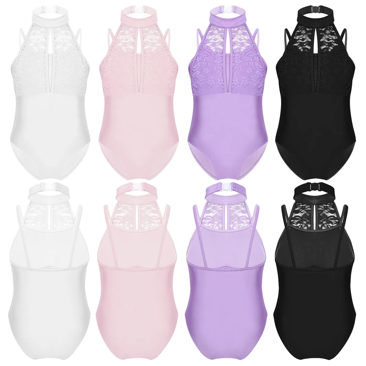 Балетный трико для девочек танцевальный костюм на бретельках кружевной