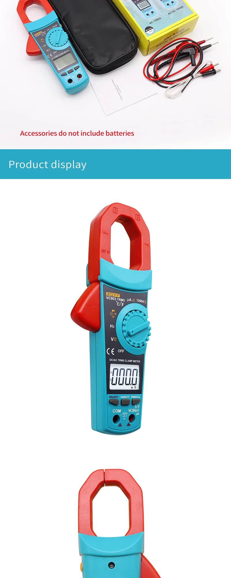 VC903 VC902 True RMS Цифровой токоизмерительный клещи Ток переменного / постоянного тока Автоматический диапазон Сопротивление емкости Высокоточный мультиметр