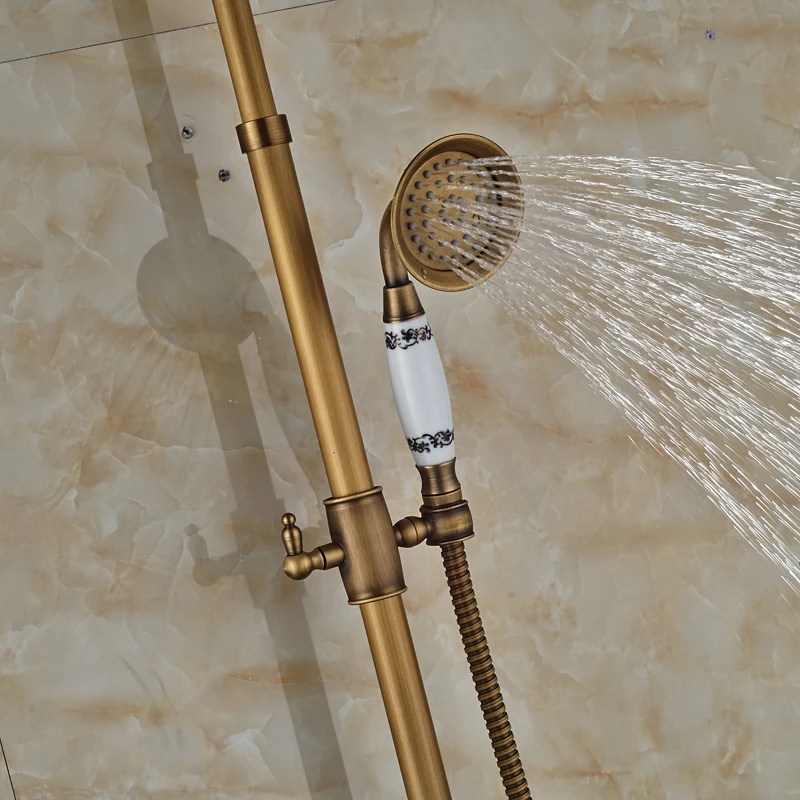 Классический Новый античный латунный душевой Набор кран + ручной Настенный 8