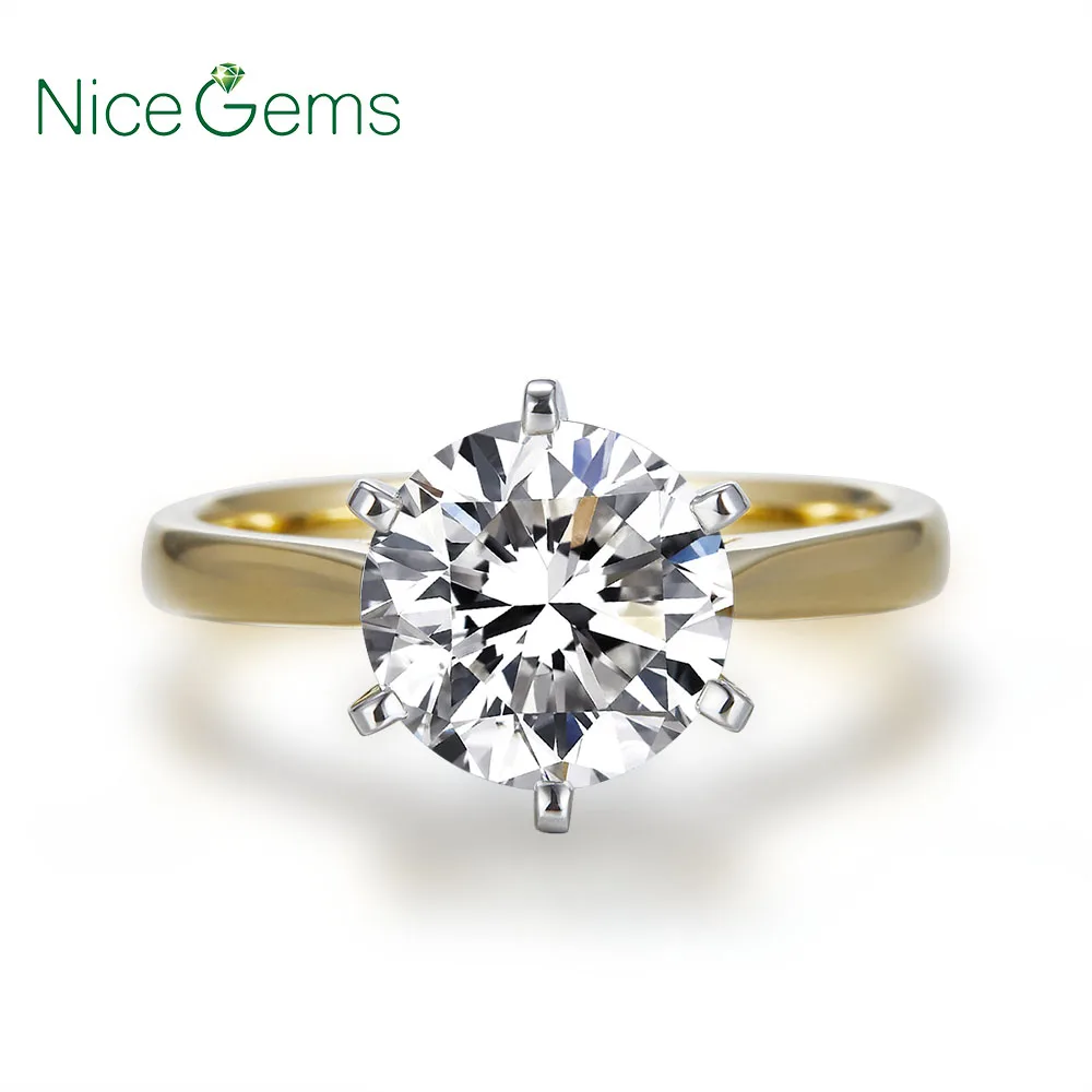 Женское Обручальное Кольцо NiceGems 14K 585 двухцветное Золотое моиссанитовое кольцо