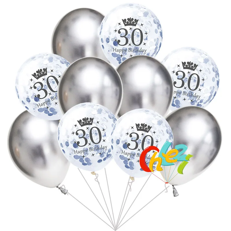 10 PCS С Днем Рождения шары 12 дюймов Chrome Металлические шары воздушный шар "Конфетти" для взрослых 18 21 30 40 50 60 День рождения украшения