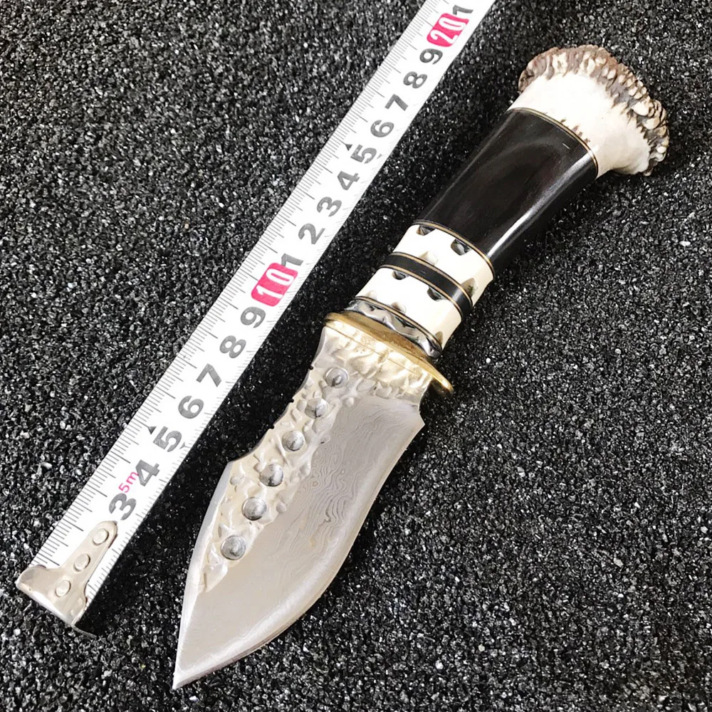 Дамасская сталь кованый прямой нож охотничий высокопрочный уличный для
