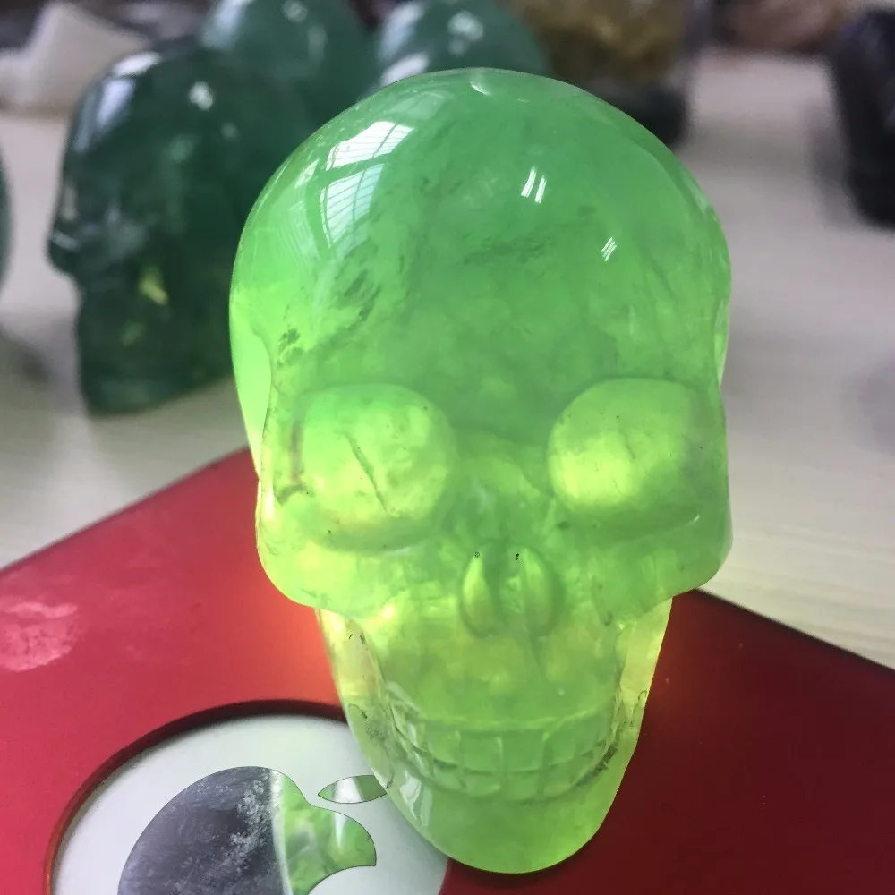 2 дюймов Натуральная Зеленая флюоритовая Хрустальная Исцеление черепа подарок