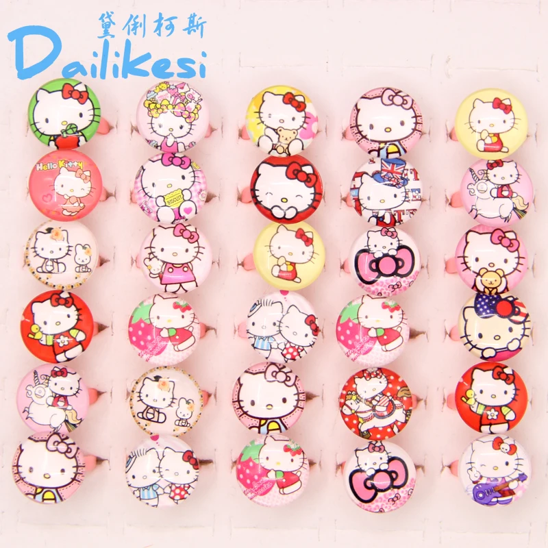 20 шт. милые детские кольца из акриловой смолы с мультяшным рисунком Hello Kitty KT