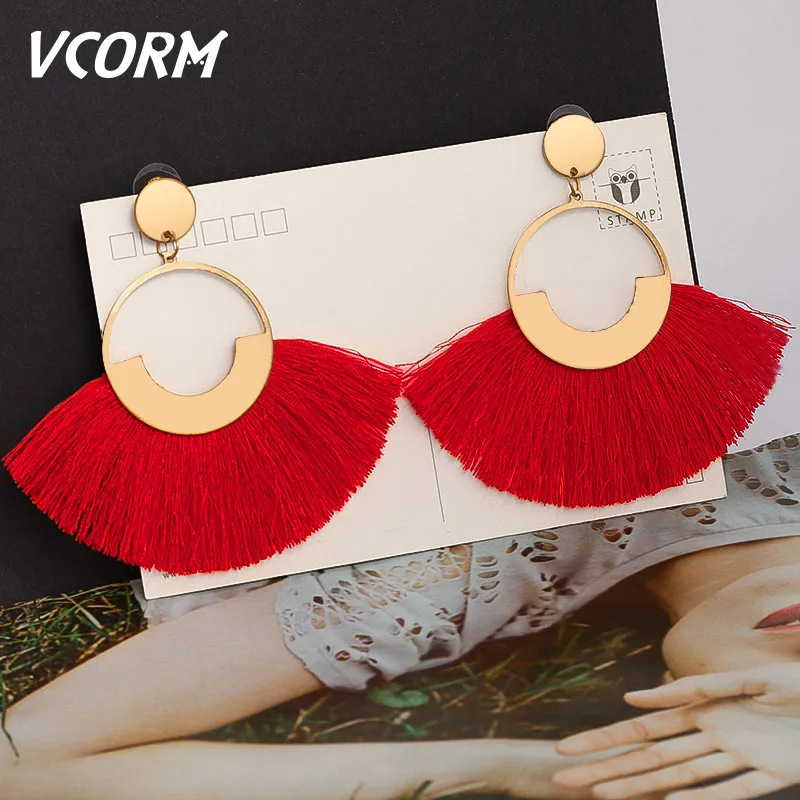 Богемные большие висячие серьги VCORM с кисточками для женщин модные ювелирные