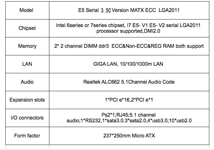 E5 3.5C материнская плата MATX SATA3.0 и USB3.0 Порты LGA2011 4 DIMM DDR3 платы памяти объемом до 64 ГБ