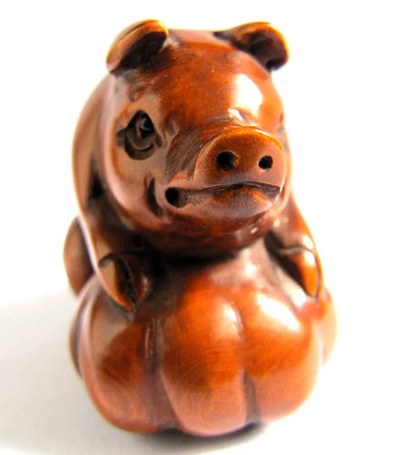 Y2165 2 &quot хорошее качество ручной работы самшита нэцкэ свинья на тыквы|netsuke|netsuke